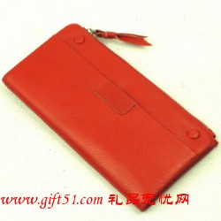 女士紅色錢包 頭層牛皮長款錢包