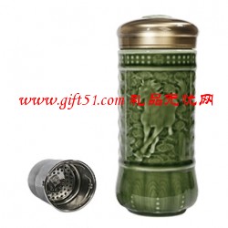 駿馬奔馳圖青瓷養生保溫禮品杯定制